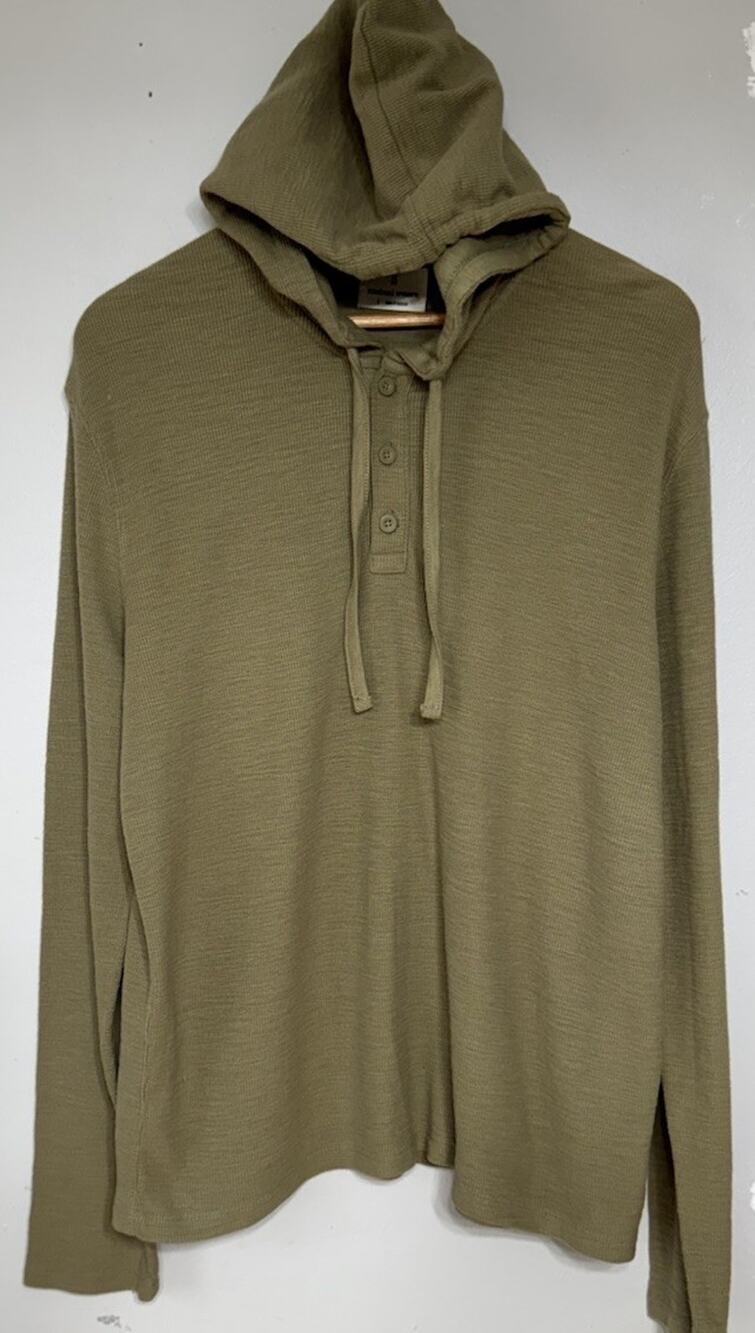 Mutual Weave Shirt Mens Large Long Sleeve Henley Hoodie Buttons Sage Green NEW